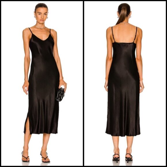 💕ENZA COSTA💕 Bias Slip Dress ~ Black Satin Midi Length Size 2 = Medium NWOT - Picture 1 of 16